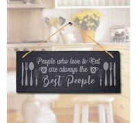 Stukk People Who Love to Eat Laser Hanging Kitchen Home Sign, Natural Engraved Slate Stone Plaque, 30x12cm