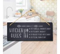 Stukk Rules If It Smells Laser Hanging Kitchen Home Sign, Natural Engraved Slate Stone Plaque, 30x12cm