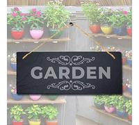 Stukk Swirl Pattern Laser Hanging Garden Decor Sign, Natural Engraved Slate Stone Plaque, 30x12cm