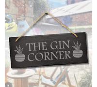 Stukk The Gin Corner Laser Gift Hanging Home Bar Shed, Natural Engraved Slate Stone Plaque, 30x12cm (Large)