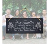 Stukk Tree Branches Laser Hanging Forever Love Gift Sign (Our Family is A Circle of Strength), Natural Engraved Slate Stone Plaque, 30x12cm (Large)