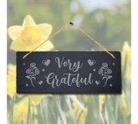 Stukk Very Grateful Laser Hanging Thanksgiving Home Decor Sign, Natural Engraved Slate Stone Plaque, 30x12cm (Large)