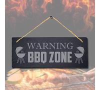 Stukk Warning BBQ Zone Laser Hanging Chicken Party Home Sign, Natural Engraved Slate Stone Plaque, 30x12cm (Large)