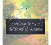 Stukk Welcome to My Little Bit of Heaven Laser Hanging Home Sign, Natural Engraved Slate Stone Plaque, 30x12cm (Large)