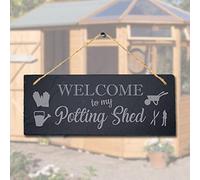 Stukk Welcome to My Potting Laser Hanging Home Shed Sign, Natural Engraved Slate Stone Plaque, 30x12cm (Large)
