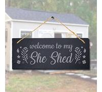 Stukk Welcome to My She Shed Laser Hanging Garden Home Sign, Natural Engraved Slate Stone Plaque, 30x12cm (Large)