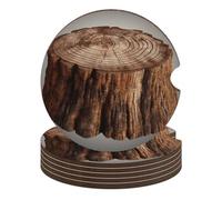 Stump of Oak Tree 6PCS Car Coasters Absorbent Drink Coasters with A Finger Universal Wood Coffee Coaster for Cup Holders Non-Slip Car Cup Holder Coaster Cute Drink Mat Car Accessories for Women Men