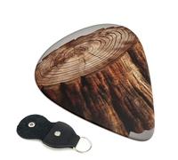 Stump of Oak Tree Guitar Picks 6 Pack with Leather Guitar Pick Holder Keychain, Plectrum Key Fob Cases Bag, Abstract Art Plectrum for Acoustic Electric Guitar, Ukulele 0.96mm