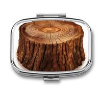 Stump of Oak Tree Pill Box 2 Compartments Portable Travel Pill Case Mini Medicine Organizer for Pocket Purse Metal Waterproof Medicine Container Holder Vitamin Fish Oil