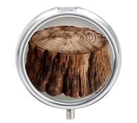 Stump of Oak Tree Pill Box Medicine Pill Organizer 3 Compartment Daily Pill Case Small Pill Container Round Pill Holder Travel Pill Box Metal Pill Case for Purse Pocket