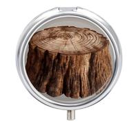 Stump of Oak Tree Pill Case with 3 Compartments - Portable Travel Pill Organizer for Purse, Easy-Open Button Design, Small Round Pillbox Vitamin Holder Organizer for Women Men