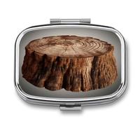Stump of Oak Tree Pill Organizer 2 Compartments Small Pill Box for Pocket Purse Portable Travel Pill Case Metal Medicine Organizer Daily Pill Container for Vitamin Fish Oil Supplement