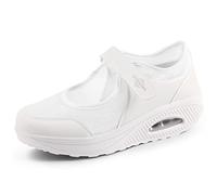 STUNAHOME Women's Orthopedic Air Cushion Shoes Casual Mesh Comfortable Working Nurse Shoes Lightweight Platform Mary Jane Sneakers Breathable Walking Running Trainers White