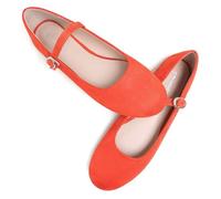 Stunner Women's Mary Jane Flats Fashion Round Toe Ballet Flat Comfortable Ankle Strap Flats Slip On Dress Shoes 2, Velvet 3 Orange, 6 UK