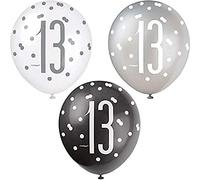 Stunning 13 th Birthday Black Glitz Latex Balloons (30cm) - Perfect for Memorable Milestone Party Decor - 6ct