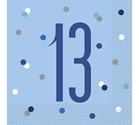 Stunning 13th Glitz Blue & Silver Luncheon Napkins (16cm) - Dazzling Addition for Parties, Events & Elegant Table Decor - 16ct