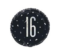 Stunning 16th Glitz Black & Silver Round Foil Balloon (45cm) - Perfect for Birthday or Anniversary Celebrations - 1 Pc