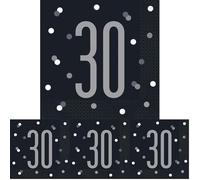 Stunning 30th Glitz Black & Silver Luncheon Napkins - Chic & Elegant Party Essential - Perfect for Special Occasions - 16ct (Pack of 4)