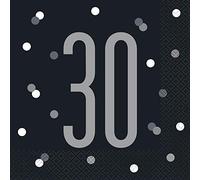 Stunning 30th Glitz Black & Silver Luncheon Napkins - Chic & Elegant Party Essential - Perfect for Special Occasions - 16ct