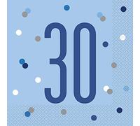 Stunning 30th Glitz Blue & Silver Luncheon Napkins (16cm) - Dazzling Addition for Parties, Events & Elegant Table Decor - 16ct