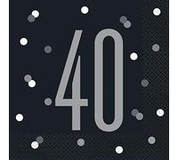Stunning 40th Glitz Black & Silver Luncheon Napkins (16cm) - Chic & Elegant Party Essential - Perfect for Special Occasions - 16ct