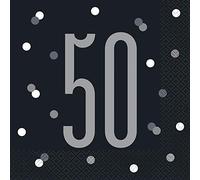 Stunning 50th Glitz Black & Silver Luncheon Napkins (16cm) - Chic & Elegant Party Essential - Perfect for Special Occasions - 16ct