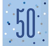 Stunning 50th Glitz Blue & Silver Luncheon Napkins (16cm) - Dazzling Addition for Parties, Events & Elegant Table Decor - 16ct