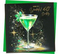 Stunning 60th Birthday Card | Emerald Green & Gold Cocktail Glass | Stylish Birthday Card for 60th