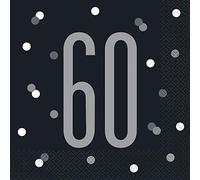 Stunning 60th Glitz Black & Silver Luncheon Napkins - Chic & Elegant Party Essential - Perfect for Special Occasions - 16ct