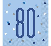 Unique Luncheon Napkins Stunning 80th Glitz Blue & Silver – 16cm – 16ct