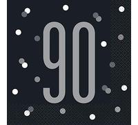 Stunning 90th Glitz Black & Silver Luncheon Napkins (16cm) - Chic & Elegant Party Essential - Perfect for Special Occasions - 16ct