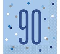 Stunning 90th Glitz Blue & Silver Luncheon Napkins (16cm) - Dazzling Addition for Parties, Events & Elegant Table Decor - 16ct