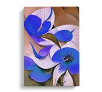 Stunning Abstract Floral No.1 Purple, Blue, Peach Canvas Print | Gallery Wrapped 30mm Frame Wall Art | 30x20 inches | Ready to Hang | Abstract Floral Picture | Living Room Bedroom Lounge Office