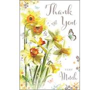 Stunning Artistic Thank You Card (JJ-SG88) - Daffodils and Butterflies - Beautiful Foil, Flitter and Embossed Finish - Greeting Card for Any Recipient From the Secret Garden Range