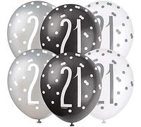 Stunning Birthday Black Glitz Number 21 Latex Balloons (30cm) - Perfect for Memorable Milestone Party Decor - 6ct