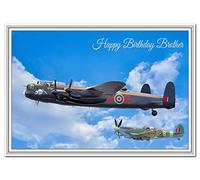 Stunning Birthday Cards Men - Unusual Unique Airplane - Dad Son Boyfriend etc (Brother Birthday Card - Spitfire & Lancaster)