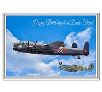 Stunning Birthday Cards Men - Unusual Unique Airplane - Dad Son Boyfriend etc (Dear Friend Birthday Card - Spitfire & Lancaster)