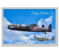 Stunning Birthday Cards Men - Unusual Unique Airplane - Dad Son Boyfriend etc (Son Birthday Card - Spitfire & Lancaster)