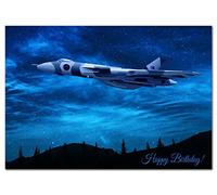 Stunning Birthday Cards Men - Unusual Unique Airplane - Husband Dad Son Boyfriend (RAF Cold War Avro Vulcan Bomber at night) - Blank Inside Eco-Friendly UK Made