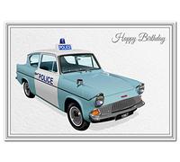 Stunning Birthday Cards Men - Unusual Unique Classic Car - Dad Son Grandson etc (Happy Birthday Card - Anglia Police Car)