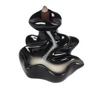 Stunning Black Ceramic River Backflow Incense Burner - 10cm x 12cm (1 Pc.) - Enhance Relaxation & Meditation - Ideal for Artistic Home Decor
