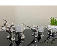 Stunning Bling Elephant Set of 3 Crystal Crushed Diamond Ornament Home Decor & Gift