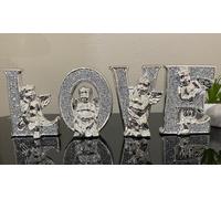 Stunning Bling Ornament Free Standing Silver Crushed Love Sign Letters Crystal Diamond For Home Decor