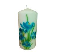 Stunning Blue Crocus Floral Design Spring Flowers Wax Pillar Candle Beautiful Decorative unscented scentless Handcrafted Home Display Decor
