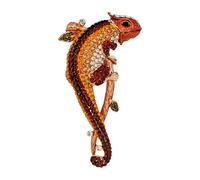 Stunning Champagne Crystal Chameleon Brooch Pin, Multicolored Rhinestone Lizard Design, Gold-tone