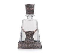 Stunning Chocolate Bronze Pewter Highland Cow and Thistle Glass Whisky Decanter