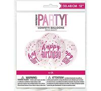 Stunning Clear Glitz Happy Birthday Latex Balloons with Pink & Silver Confetti (30cm) - Ultimate Party Decor for Instant Celebration Boost - 6ct