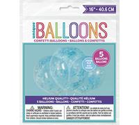 Stunning Clear Latex Balloons with Blue Heart Confetti (40cm) - Ideal for Memorable Celebrations, Event Decorations, & Parties - 5ct