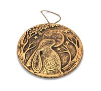Stunning Copper-Finished Circular Terracotta Plaque - 20cm x 20.5cm (1 Pc) - "Moon Gazing Hare" Design - Perfect for Indoor & Outdoor Display, Brown