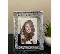 Stunning Crushed Crystals Mirrored Photo Frame Silver Crystal Diamante Picture Frame Tabletop Frame Vertical And Horizontal Photo Frame (4x6 In, Silver)